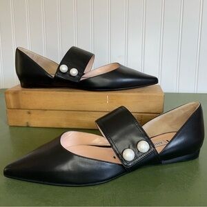 NWT Andrea Gomez DAKOTA Ballet Flat Mary Janes in Black Leather with Pearl Deco
